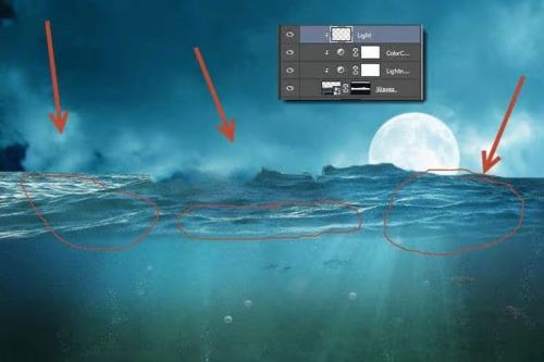 آموزش طراحی صحنه شکار کوسه در فتوشاپ